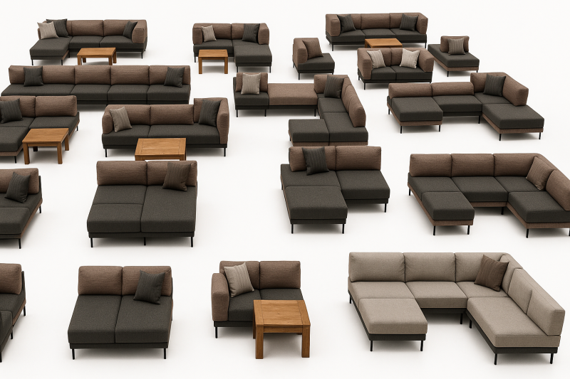 quelques combinaisons réalisées grâce à l'incroyable modularité du mobilier Molt 